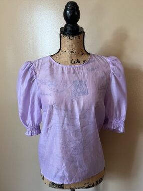 H&M Sheer Lavender Lilac Puff-Sleeve Top